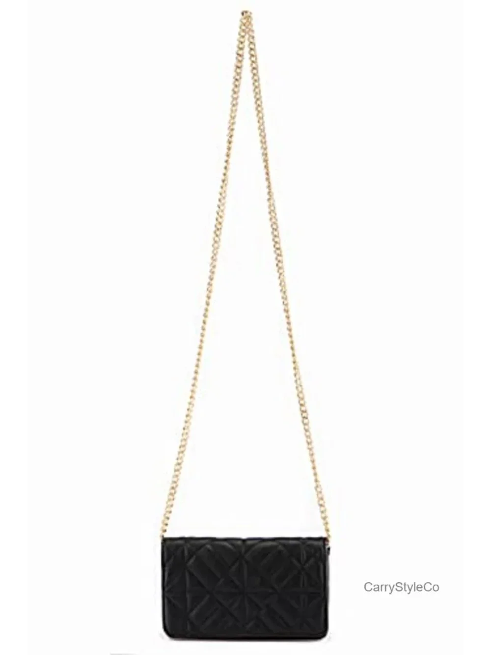 Quilted Faux Leather Crossbody Bag with Gold Chain, Satchel Handbag